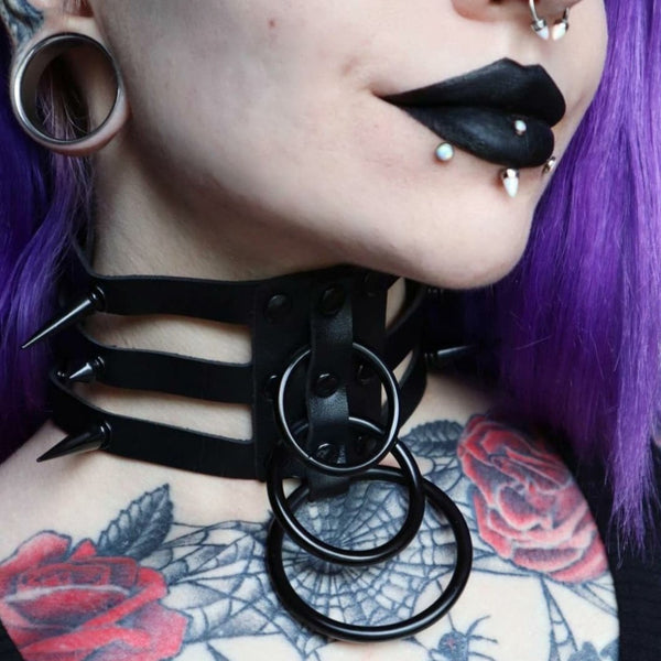 'Tortured' Black spike ring choker (14 Colours)