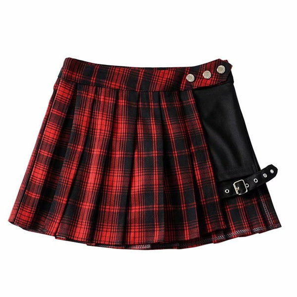 Two-Piece Irregular A-Line Plaid Pleated Skirt