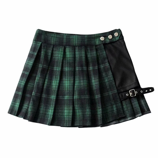 Two-Piece Irregular A-Line Plaid Pleated Skirt