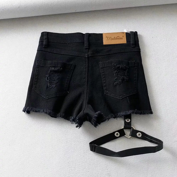 Ripped Denim Shorts with Pants Clip