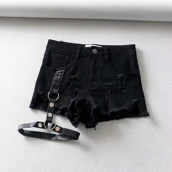 Ripped Denim Shorts with Pants Clip