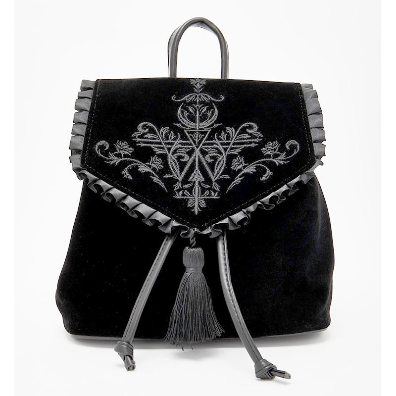 Magic Embroidered Black Velvet Backpack