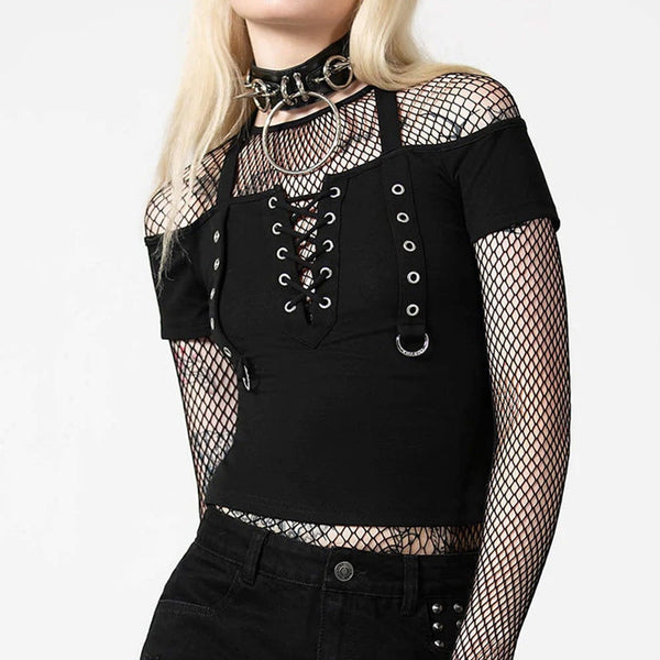 Short Sleeve Lace Up Halterneck Corset Top