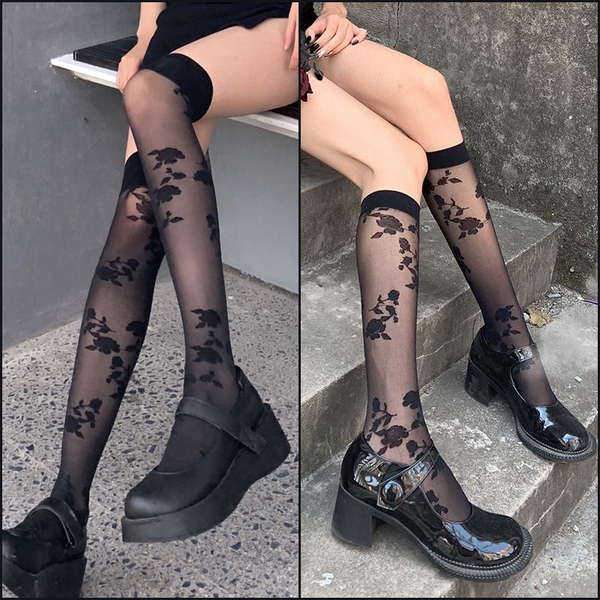 Black Rose Leg Socks