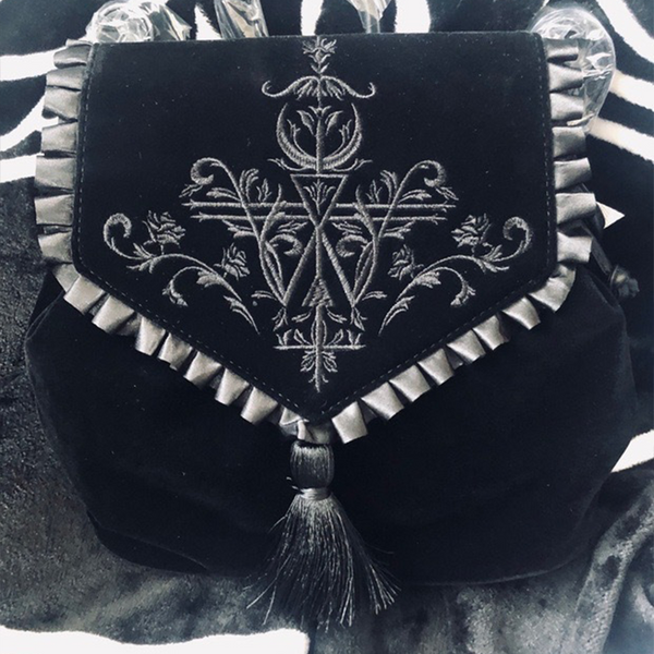 Magic Embroidered Black Velvet Backpack