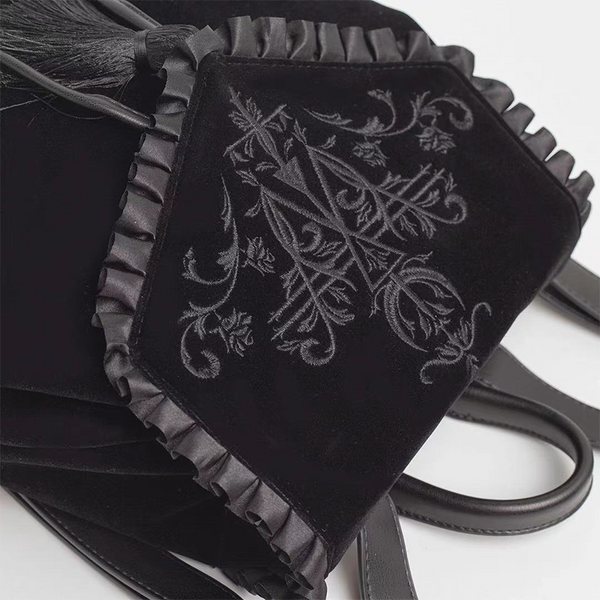 Magic Embroidered Black Velvet Backpack