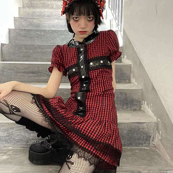 "Angry Eyes" Red Plaid Dress