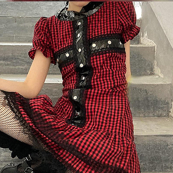 "Angry Eyes" Red Plaid Dress