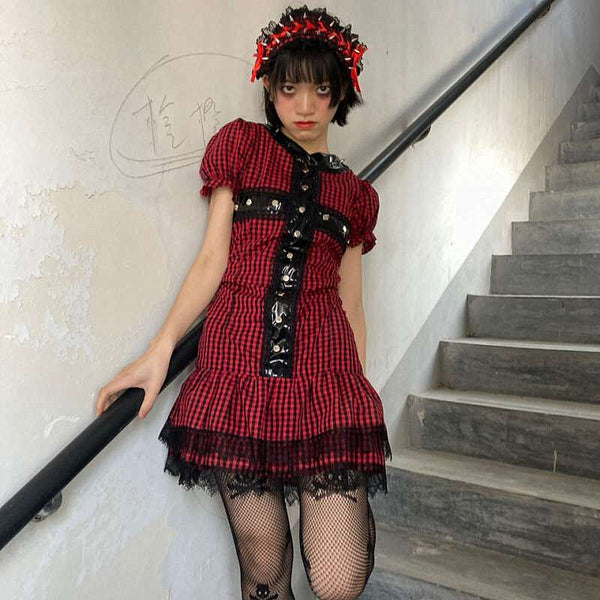 "Angry Eyes" Red Plaid Dress