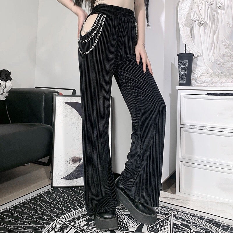 Chain High Waist Black Straight Pants