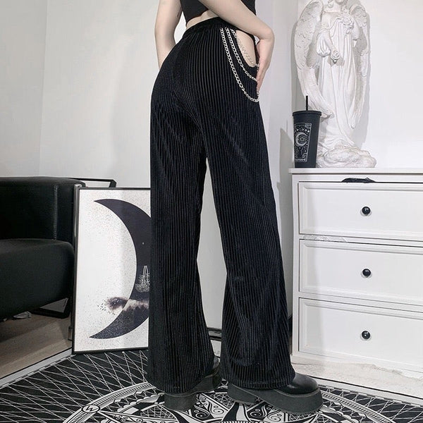 Chain High Waist Black Straight Pants