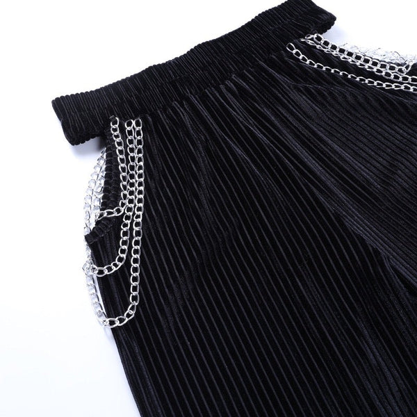 Chain High Waist Black Straight Pants