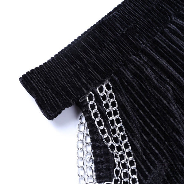 Chain High Waist Black Straight Pants