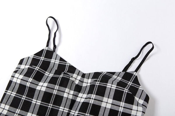 Black Long Sleeves 2-Piece Plaid Cami Top