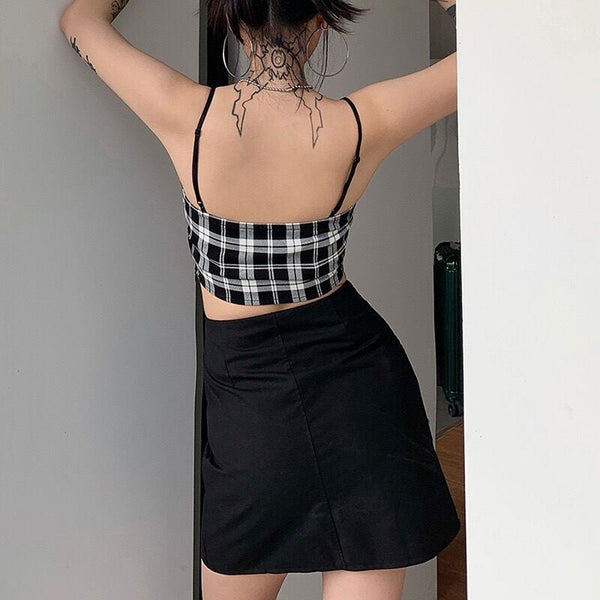 Black Long Sleeves 2-Piece Plaid Cami Top