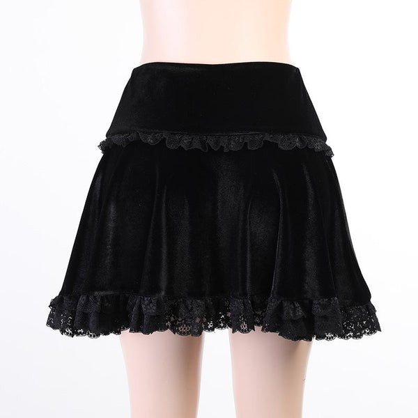 Cross Embroidery Lace Velvet Skirt