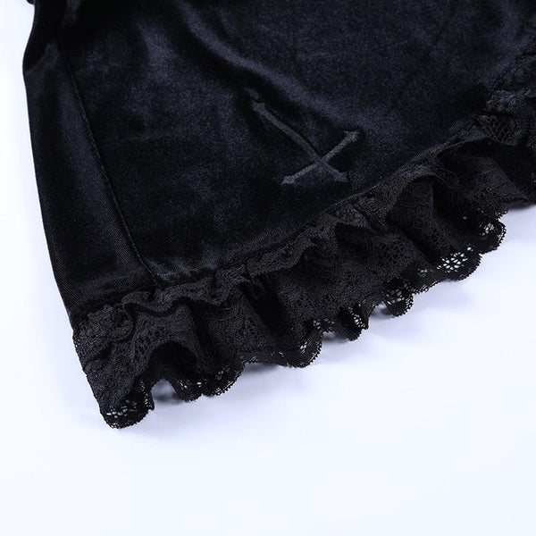 Cross Embroidery Lace Velvet Skirt