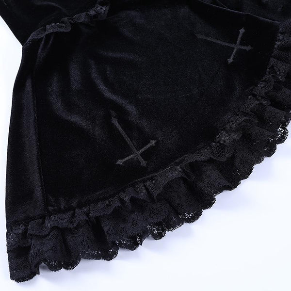 Cross Embroidery Lace Velvet Skirt