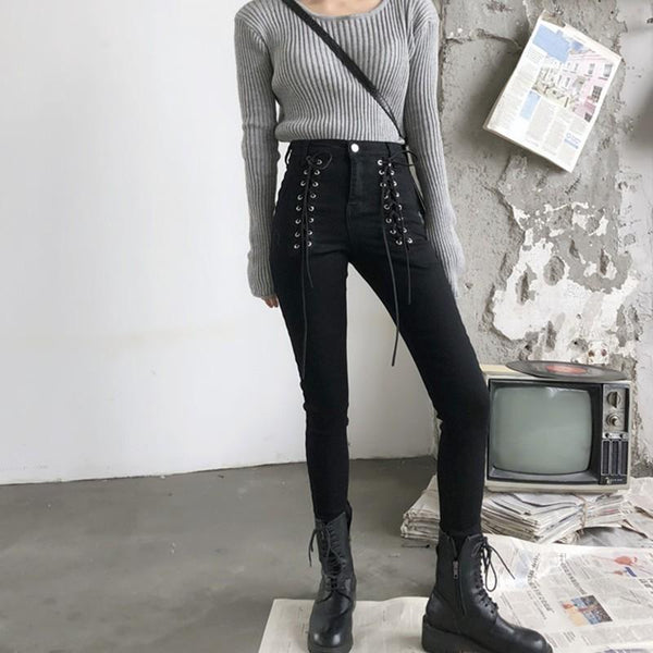 Double Lace Up Skinny Pants