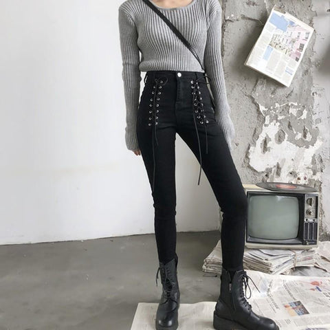 Double Lace Up Skinny Pants