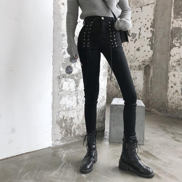 Double Lace Up Skinny Pants