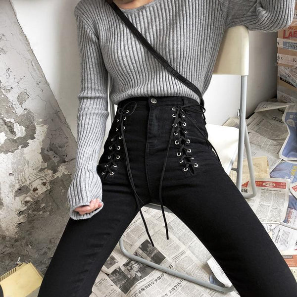 Double Lace Up Skinny Pants