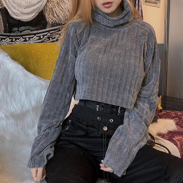 High Neck Long Sleeve Belly Top