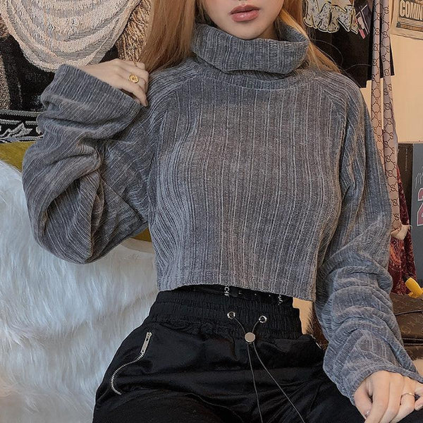 High Neck Long Sleeve Belly Top