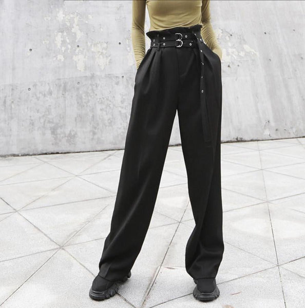 High Waist Double Belt Pants