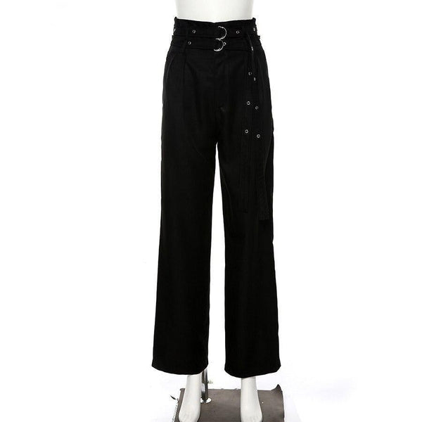 High Waist Double Belt Pants