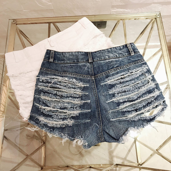 High Waist Holed Mini Shorts