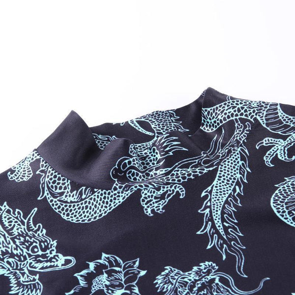 Dragon Print Backless Long Sleeve Top