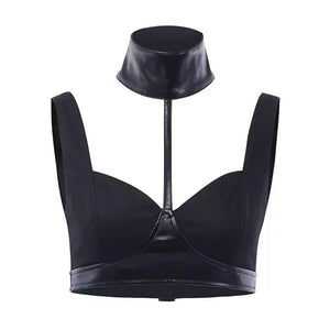 Faux Leather Sexy Choker Halter Crop Top