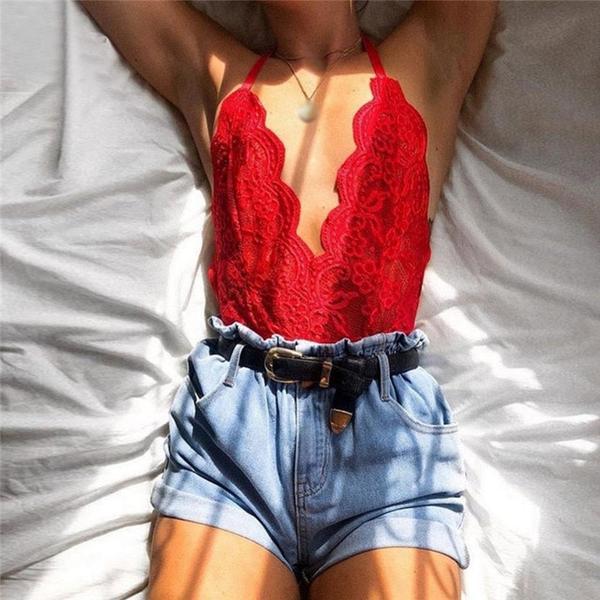 Valentine's Day Outfit Lace V-neck Bodysuit