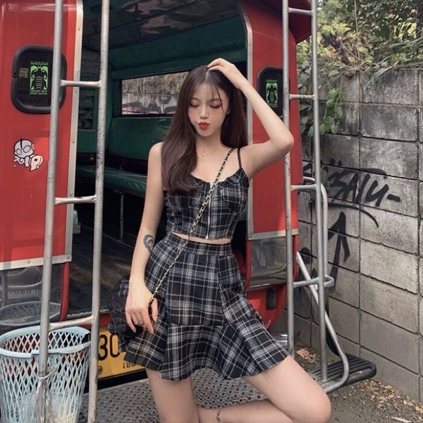 Plaid Tank Top and Skirt Set