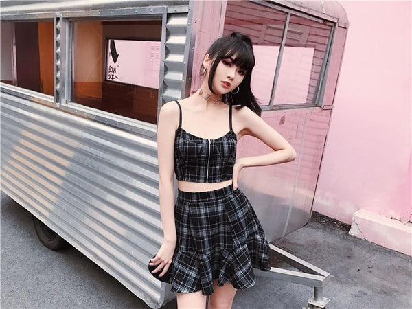 Plaid Tank Top and Skirt Set