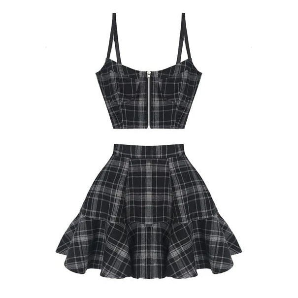 Plaid Tank Top and Skirt Set