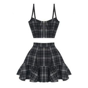 Plaid Tank Top and Skirt Set