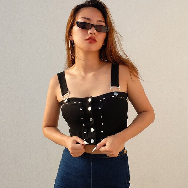 Sexy Metal Buckle Vest Sleeveless Tops