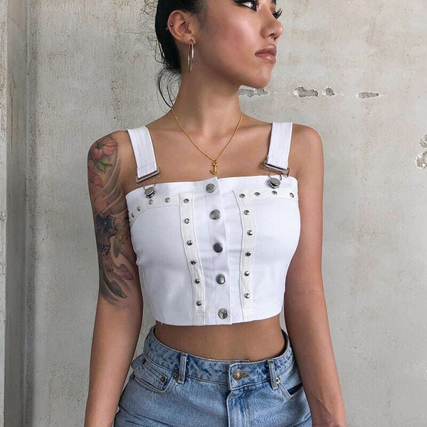 Sexy Metal Buckle Vest Sleeveless Tops