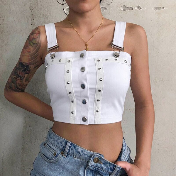 Sexy Metal Buckle Vest Sleeveless Tops