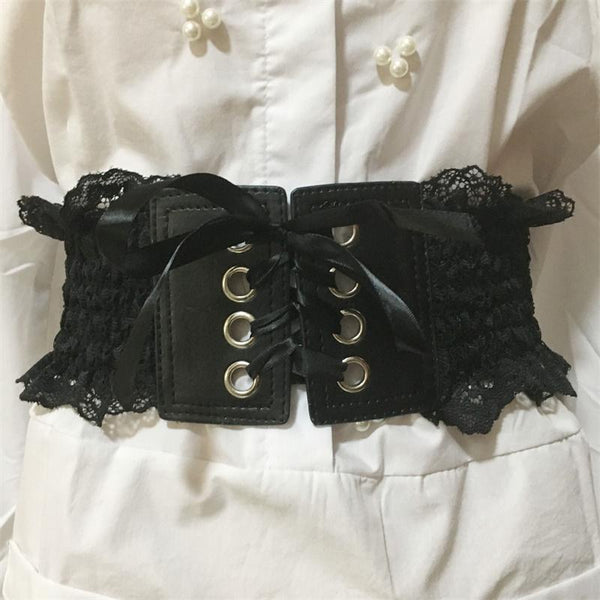 Black Lace Up Elasticated Belt