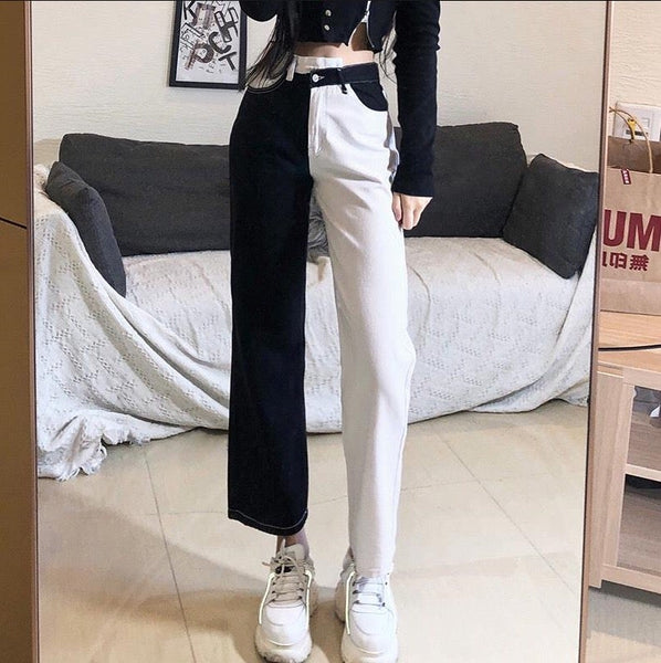 Black And White Two-Tone Pants