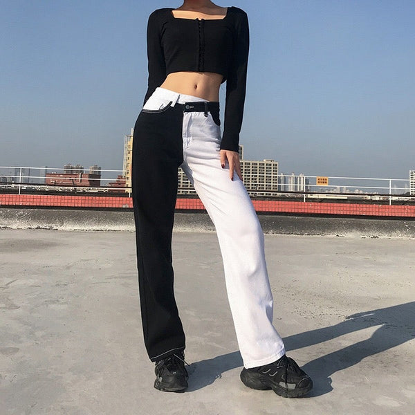 Black And White Two-Tone Pants