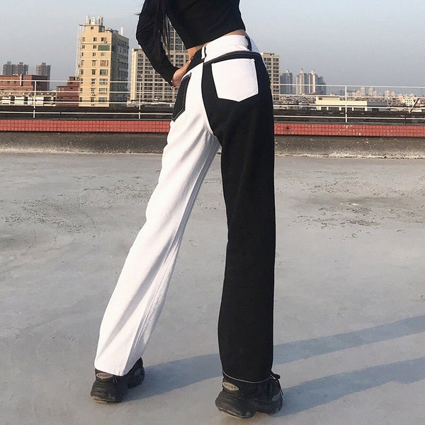 Black And White Two-Tone Pants