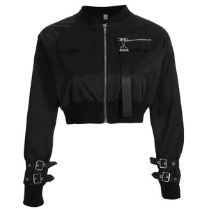 Black Buckle Bomber Jacket