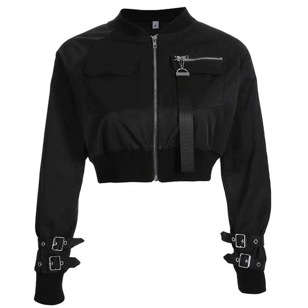 Black Buckle Bomber Jacket