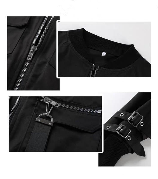 Black Buckle Bomber Jacket