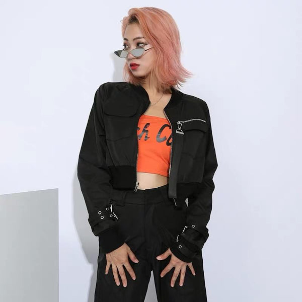 Black Buckle Bomber Jacket