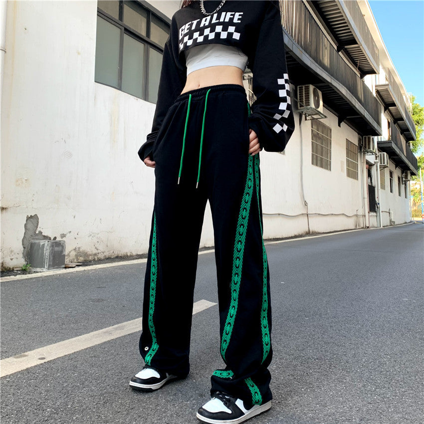 Black Pants Green Stripes Hong Kong Style